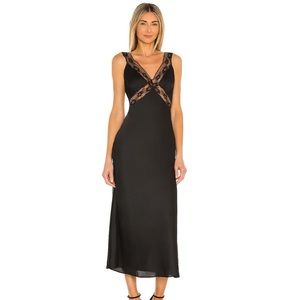 MAJORELLE Black Lace Trim Midi Dress